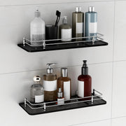 Plantex Heavy Duty Black Glass Shelf for Bathroom/Kitchen Wall Shelf/Living Room Glass Shelf, Polished (15x6 Inches - Pack of 2)