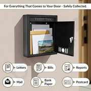 Plantex Letter Box/GI Steel Post Box/Suggestion Box for Office Use with Key Lock/Letter Box for Home gate/Mail Box (Black) - Wall Mount - A4 Size