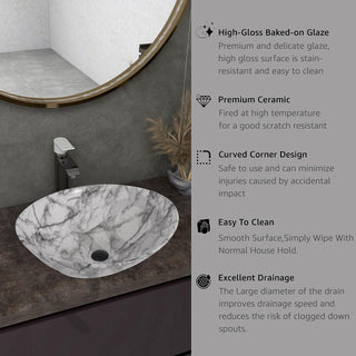 Plantex Ceramic Basin for Bathroom/Table Top Ceramic Basin/Washbasin for Bathroom (BOAT-NS-514-Marble Finish,16 x 13 x 5.5 Inch)