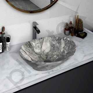 Plantex Ceramic Basin for Bathroom/Table Top Ceramic Basin/Washbasin for Bathroom - (BOAT-NS-552-Marble Finish, 16 x 13 x 5.5 Inch)