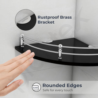 Plantex Wall Mount Glass Corner Shelf for Bathroom/Kitchen Shelf/Living Room Shelf/Bathroom Organizer (Black, 12 x 12 Inches) - Pack of 2