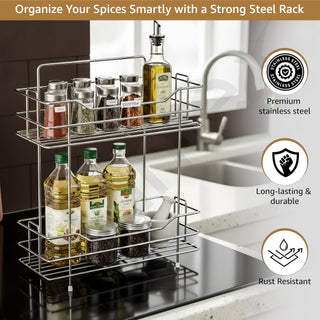Plantex Stainless Steel Kitchen Rack Stand/2-Tier Spice Rack For Kitchen Storage/Multipurpose Masala Stand for Kitchen