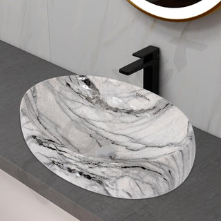 Plantex Ceramic Basin for Bathroom/Table Top Ceramic Basin/Washbasin for Bathroom - (CRETA-NS-211-Marble Finish, 23 x 15 x 5.54 Inch)
