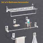 Plantex Bathroom Accessories- Stainless Steel 6pcs Bathroom Organizer Set- Folding Towel Rack/Towel Rod/Napkin Ring/Soap Holder/Tumbler Holder/Robe Hook(Chrome)