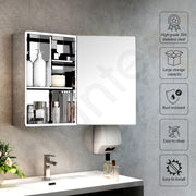 Plantex Premium Bathroom Cabinet with Mirror/ 304 Stainless Steel Bathroom Shelf for Wall with Mirror/Bathroom Organiser with Mirror/Bathroom Accessories (12x18 Inch-Chrome)