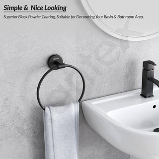 Plantex Towel Ring for Bathroom/Stainless Steel Towel Holder/Round Napkin Ring/Towel Stand for Bathroom/Bathroom Accessories - Pack of 1 (Black)