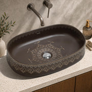 Plantex Ceramic Basin for Bathroom/Designer TableTop Wash Basin/Bathroom Vessel Sink/Washbasin - LA05, Matt Brown (21.5 x 14 x 5.5 Inch)
