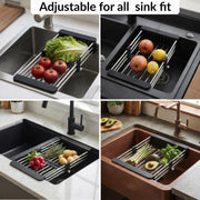 Plantex Stainless Steel Kitchen Sink Strainer/Drain Basket With Adjustable Armrest Kitchen Rack/Vegetable Washing Basket for Sink/Expandable Drain Dish Rack (Pack of 1, Black)