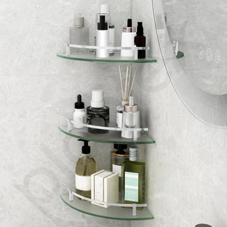 Plantex Premium Frosted Glass Corner/Shelf for Bathroom/Wall Shelf/Storage Shelf - (12x12 in,Chrome-Pack of 3)