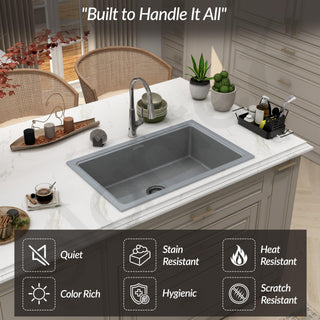 Plantex Quartz Acrylic Kitchen Sink with 10 Years Warranty by Plantex/Undermount Sink for Kitchen/Metalic Single Bowl Kitchen Sinks with Coupling (Lintus 32x20 Inches)
