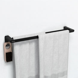 Plantex Space Aluminium Dual Towel Rod for Bathroom/Towel Holder with Hooks/Bathroom Towel Holder/Towel Stand/Bathroom Accessories (Black) Pack of 1