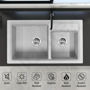 Plantex UV Protected Kitchen Sink/Quartz Sink for Kitchen/Double Bowl with Coupling and Hose Pipe (Mosaic Grey - 31x18inch)