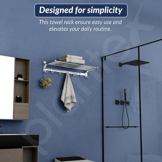 Plantex Folding Towel Rack/Stainless Steel Towel Holder/24 Inch Towel Hanger for Bathroom/Towel Stand with Fix Hook/Bathroom Accessories - Pack of 1 (Chrome)