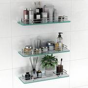 Plantex Premium Transparent Glass Shelf for Bathroom/Kitchen/Living Room - Bathroom Accessories (Polished, 18x6 Inches) - Pack of 3
