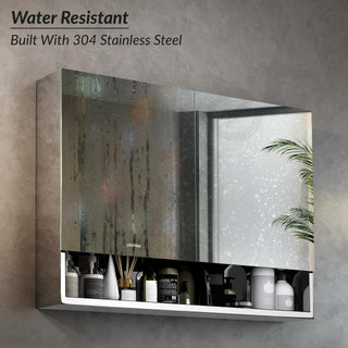Plantex Premium Bathroom Cabinet with Mirror/ 304 Stainless Steel Bathroom Mirror with Shelf/Storage/Bathroom Organiser/Bathroom Accessories (24x32 Inch-Chrome/Double Door)