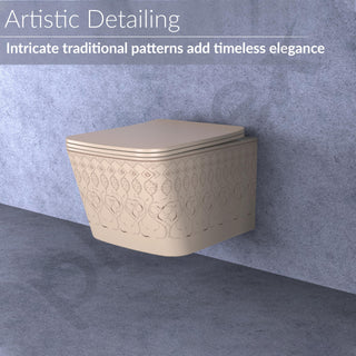 Plantex Ceramic Commode/Rimless Western Toilet/Wall Hung Commode with Soft Closing Toilet Seat Cover- P Trap - (LAS03, Khakhi)