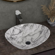 Plantex Ceramic Basin for Bathroom/Table Top Ceramic Basin/Washbasin for Bathroom (BOAT-NS-514-Marble Finish,16 x 13 x 5.5 Inch)