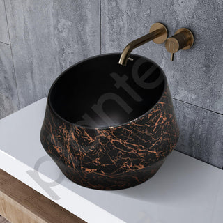 Plantex Ceramic Tabletop Washbasin/Bathroom Basin Sink/Basin for Bathroom/Wash Basin for Restaurant/Hotel (Black & Gold - 16.5 x 16.5 x 13 Inch)