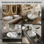 Plantex Tabletop Washbasin for Bathroom/Designer Ceramic Hand Wash Basin/Oval Countertop Basin/Home/Office (22x13.5x6 Inch - White & Grey)