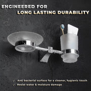 Plantex 2 in 1 Glass Soap Dish With Tumbler Holder/Pure Brass Soap Holder with Toothbrush Holder/Bathroom Accessories - Pack of 1 (DL-14, Chrome)
