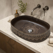 Plantex Ceramic Basin for Bathroom/Designer TableTop Wash Basin/Bathroom Vessel Sink/Washbasin - LA05, Matt Brown (21.5 x 14 x 5.5 Inch)