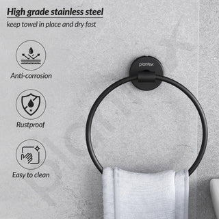 Plantex Towel Ring for Bathroom/Stainless Steel Towel Holder/Round Napkin Ring/Towel Stand for Bathroom/Bathroom Accessories - Pack of 1 (Black)