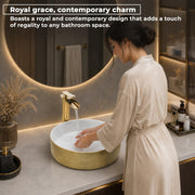 Plantex Ceramic Table Top Wash Basin/Small Washbasin for Bathroom/Countertop Vessel Sink Basin(Gold&White -14 x14x5 Inch)