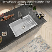 Plantex Quartz Sink for Kitchen/UV Protected Mosaic Grey Kitchen Sink/Granite Single Bowl Sink/Undermount/Topmount (Mosaic Grey-24x18 Inches)