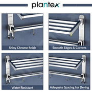 Plantex Heavy-Duty Stainless Steel Dual Folding Towel Rack/Holder/Towel Stand/Hanger/Towel Bar for Bathroom Accessories - Pack of 2 (Chrome - 24 Inch)