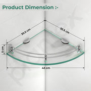 Plantex Transparent Glass Shelf for Living Room/Glass Corner Shelf for Bathroom with Stainless Steel Railings and Brackets/Bathroom Organizer/Kitchen Racks-(12 x12 Inch-Pack of 3)