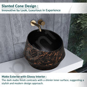 Plantex Ceramic Tabletop Washbasin/Bathroom Basin Sink/Basin for Bathroom/Wash Basin for Restaurant/Hotel (Black & Gold - 16.5 x 16.5 x 13 Inch)