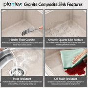 Plantex Quartz Acrylic Kitchen Sink with 10 Years Warranty by Plantex/Undermount Sink for Kitchen/Granite Single Bowl Kitchen Sinks with Coupling (Ultra Brun 32x20 Inches)