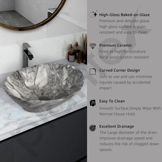 Plantex Ceramic Basin for Bathroom/Table Top Ceramic Basin/Washbasin for Bathroom - (BOAT-NS-552-Marble Finish, 16 x 13 x 5.5 Inch)