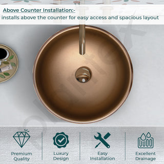 Plantex Ceramic Countertop Wash Basin/Basin for Bathroom/Designer Basin for Home/Office/Restaurant (Bronze - 16.5 x 16.5 x 6 Inch)