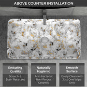 Plantex Tabletop Wash Basin/Bathroom Sink/Wash Basin Over Counter/Designer Ceramic Wash Basin for Bathroom (Marble Finish, 24 x 13 x 5 Inch)