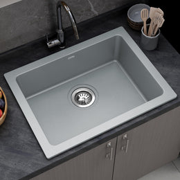 Plantex Quartz Acrylic Kitchen Sink/Undermount Sink for Kitchen with 10 Years Warranty by Plantex/Metalic Single Bowl Kitchen Sinks with Coupling (Lintus 21x18 Inches)