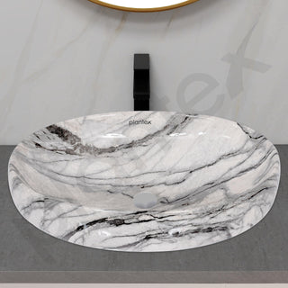 Plantex Ceramic Basin for Bathroom/Table Top Ceramic Basin/Washbasin for Bathroom - (CRETA-NS-211-Marble Finish, 23 x 15 x 5.54 Inch)