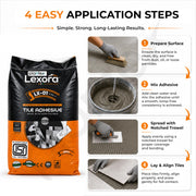 Plantex Lexora Tile Adhesive for Terracotta/Ceramic & Quarry Tiles/Polymer Modified Cement Adhesive for Floor & Wall Tiles Fixing/ Kitchen & Bathroom  Use - 20kg (LX-01, Grey)
