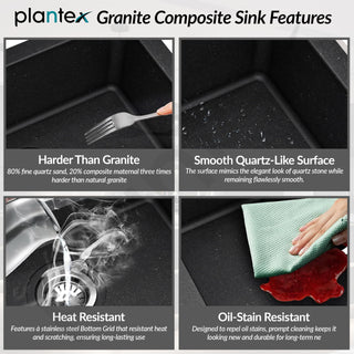 Plantex Quartz Acrylic Kitchen Sink With 10 Years Warranty/Undermount Sink For Kitchen/Metalic Single Bowl Kitchen Sinks With Coupling (Siapan-24X18 Inches), ?Metallic, Black