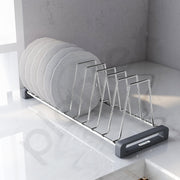 Plantex Stainless Steel Thali Stand/Saucer/Plate Rack/Dish Rack/Plate Fixer for Modular Kitchen/Tandem Box Accessories - Set of 3 (Chrome)