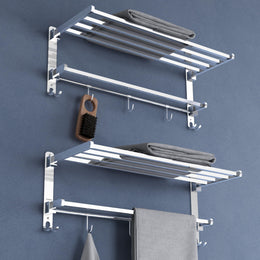 Plantex Heavy-Duty Stainless Steel Dual Folding Towel Rack/Holder/Towel Stand/Hanger/Towel Bar for Bathroom Accessories - Pack of 2 (Chrome - 24 Inch)