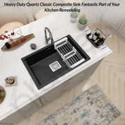 Plantex Single Bowl Kitchen Sink/Quartz Sink For Kitchen/Non-Fading Matt Black Colour With Uv Protection/Undermount/Topmount (Black - 18 X 16 Inches)