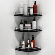 Plantex Glass Corner Shelf For Bathroom/Bathroom Glass Shelf/Bathroom Corner Shelf/Corner Shelf for Kitchen (Black-9x9 Inches-Pack of 3)