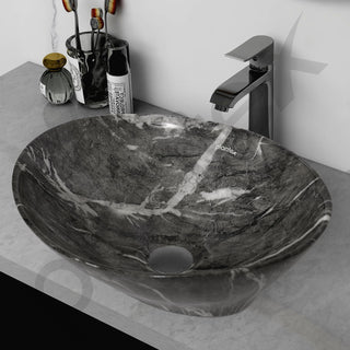 Plantex Ceramic Basin for Bathroom/Table Top Ceramic Basin/Washbasin for Bathroom (BOAT-NS-551-Marble Finish, 16 x 13 x 5.5 Inch)