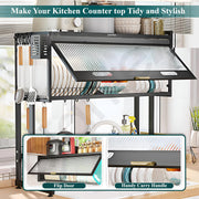 Plantex GI Steel Over The Sink Dish Drying Rack/2-Tier Dish Drying Rack/Space Saving Utensils Stand for Kitchen (Black, 88 x 28.5 x 69 CM)