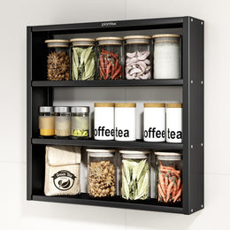 Plantex Premium Steel 3 Tier Spice Rack/Multipurpose Shelf/Spice Jar Organizer/Storage Rack for Kitchen/Wall Mounted/Shelf for Bathroom/Livingroom/Bedroom (Black)