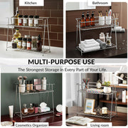 Plantex Heavy Duty Stainless Steel 2-Tier Countertop/Tabletop Kitchen Rack/Storage Shelf/Spice Jar Rack/Multipurpose Storage Rack For Kitchen (Chrome-Tiered Shelf)
