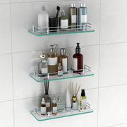Plantex Bathroom Glass Shelf/Glass Shelf for Bathroom Wall/Transparent Glass Shelves for Kitchen/Living Room Shelf/Wall Stand for Kitchen- (Polished,15x6 Inches, Pack of 3)