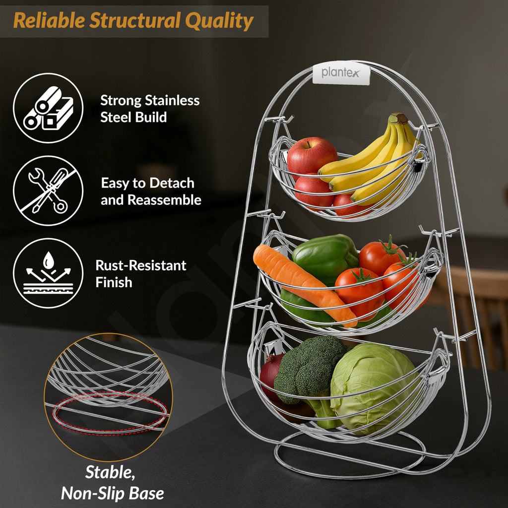 Plantex Stainless Steel 3 Step Swing Fruit and Vegetable Basket/Fruit ...