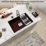 Plantex Quartz Matt Kitchen Sink/UV Protected Kitchen Sink/Undermount Sink for Kitchen/Metalic Single Bowl Sink with Coupling and Hose Pipe - Pack of 1 (21 x 18 inch, Choco Brown)